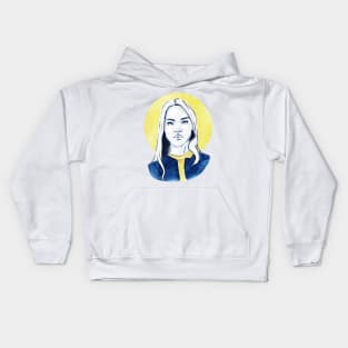 Sketch Portrait of a Girl in Yellow and Blue Kids Hoodie